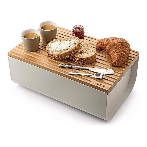  Alessi Mattina BG03 WG Bread Bin Stainless Steel with Epixid Resin and Bamboo Wood Warm Grey