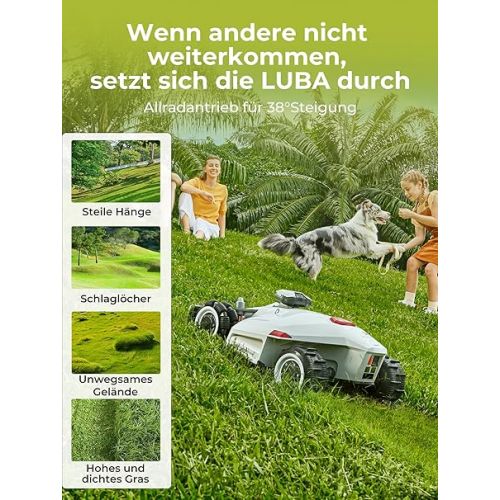  MAMMOTION LUBA 2 AWD 3000 Lawnmower Robot, Robotic Lawnmower without Boundary Cable for Lawns up to 3000 m², 3D Vision + RTK Fusion Mapping, 80% Gradient, Cutting Height 25-70 mm, Cutting Width 40 cm