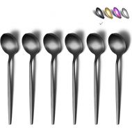 HOMQUEN Matte Black Teaspoons, Pack of 6, 6.6 Inch Spoons, Cutlery, Small Stainless Steel Spoon, Teaspoon for Home, Kitchen or Restaurant, Dishwasher Safe (Matte Black-6.6 inches)