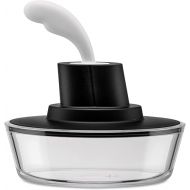 A Di Alessi Ship Shape Container with Small Spatula in 18/10 Stainless Steel and Thermoplastic Resin, Black