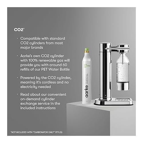  Aarke Carbonator 3 Water Carbonator, Stainless Steel Casing, Soda Water Carbonator, Including BPA Free PET-Bottle, Compatible with 60 L / 425 g Sodastream Cylinders