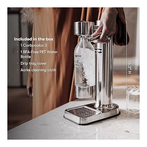  Aarke Carbonator 3 Water Carbonator, Stainless Steel Casing, Soda Water Carbonator, Including BPA Free PET-Bottle, Compatible with 60 L / 425 g Sodastream Cylinders