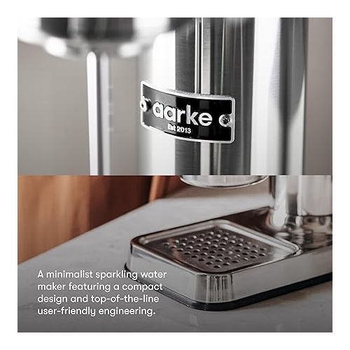  Aarke Carbonator 3 Water Carbonator, Stainless Steel Casing, Soda Water Carbonator, Including BPA Free PET-Bottle, Compatible with 60 L / 425 g Sodastream Cylinders