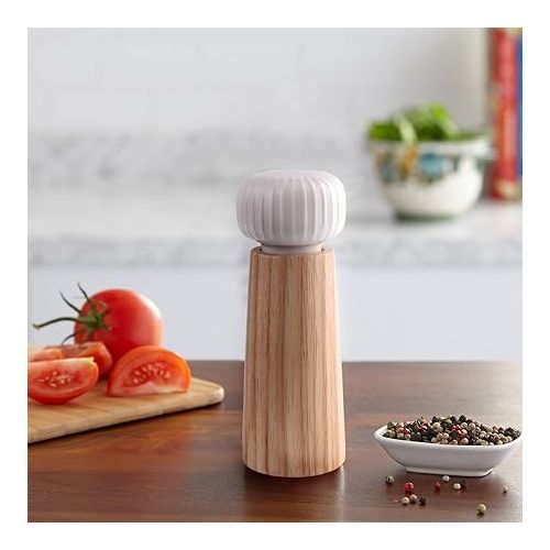  HAIPUSEN Salt and Pepper Mill Made of Wood and Ceramic - Pepper Shaker Spice Mill Grinder with Adjustable Grinder 17.5 cm
