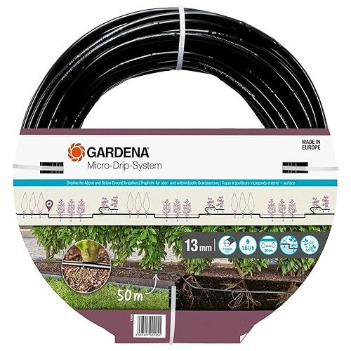  Gardena Micro Drip System Drip Pipe Above & Underground 50m Black