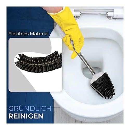  MGDK Toilet Brush Silicone Toilet Brush with Wall Mount - Free Brush Head - Toilet Brush Black & Adhesive Pad for Wall Mounting - No Drilling - Quick Drying - Hygienic and Modern