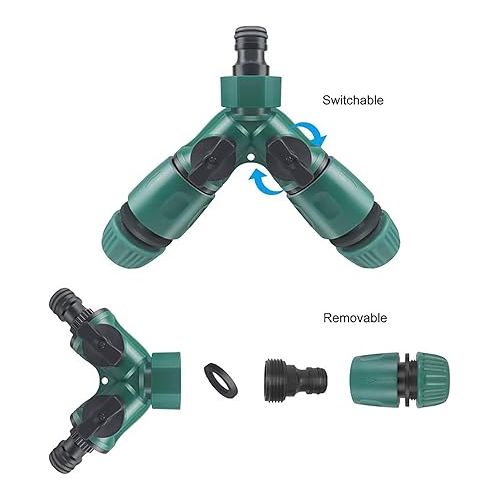  Joyeee 2 Piece Garden Hose Splitter Set, 2 Way Water Pipe Connector, Y Valve Faucet Splitter for Outdoor Garden Watering, Car Washing