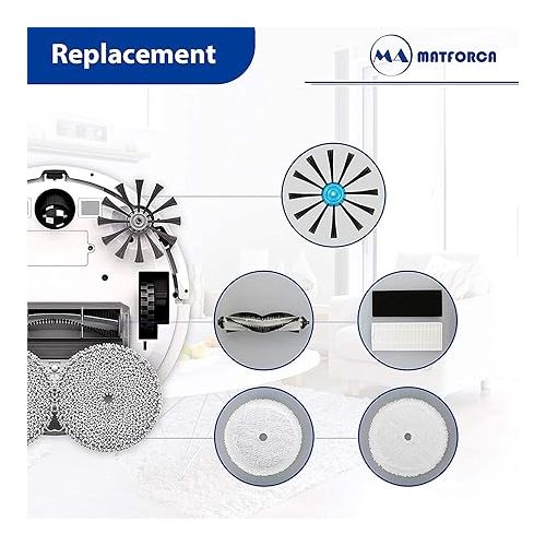  MATFORCA Replacement Parts for Bissell 3115 SpinWave Hard Floor Expert Wet and Dry Robot Vacuum Cleaner, Main Brush, HEPA Filter, Side Brush, Mop Pad