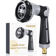 FANHAO Heavy Duty Garden Shower, Made of 100% Metal with 8 Spray Patterns, High Pressure Spray Nozzle Thumb Control, On/Off Valve for Lawn and Plant Watering, Car and Pet Wash, Silver