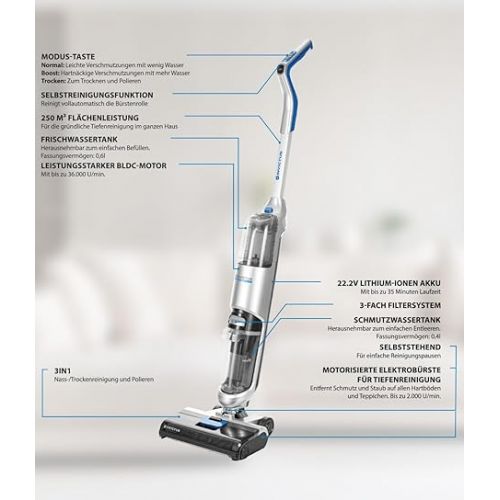  INVICTUS WD7 Cordless Wet and Dry Vacuum Cleaner Deluxe Set 17-Piece Self-Standing Vacuum Cleaner for Polishing, Includes Cleaning Concentrate, with Storage Station, Battery Vacuum Cleaner, Battery