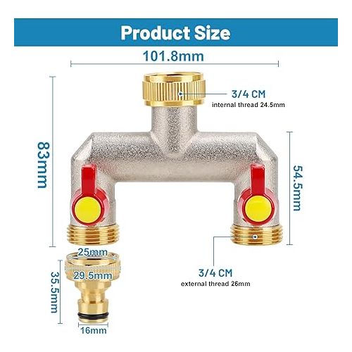  LALAGO 2-Way Tap Garden Hose 3/4 Inch Adapter, Garden Distributor Water Distributor, Hose Adapter 2 Way, 2 Hose Tap Adapter for Garden Watering