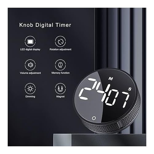  Digital Kitchen Timer Magnetic Countdown Large LED Display Countdown for Kitchen Fitness Class Cooking Learning Easy for Kids and Elderly (Black)