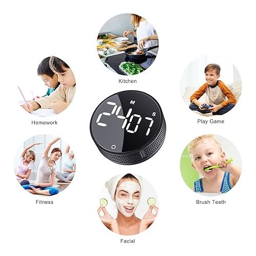  Digital Kitchen Timer Magnetic Countdown Large LED Display Countdown for Kitchen Fitness Class Cooking Learning Easy for Kids and Elderly (Black)