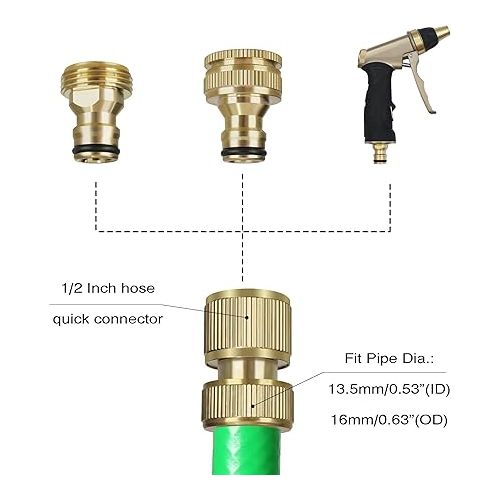  iBamso Brass Hose Connector, 1/2 Inch and 3/4 Inch 2-in-1 Garden Hose Connector, 1/2 Inch Quick Coupling, Female Thread Tap Connector Adapter 2 Pack