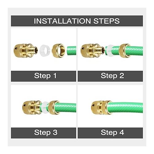  iBamso Brass Hose Connector, 1/2 Inch and 3/4 Inch 2-in-1 Garden Hose Connector, 1/2 Inch Quick Coupling, Female Thread Tap Connector Adapter 2 Pack