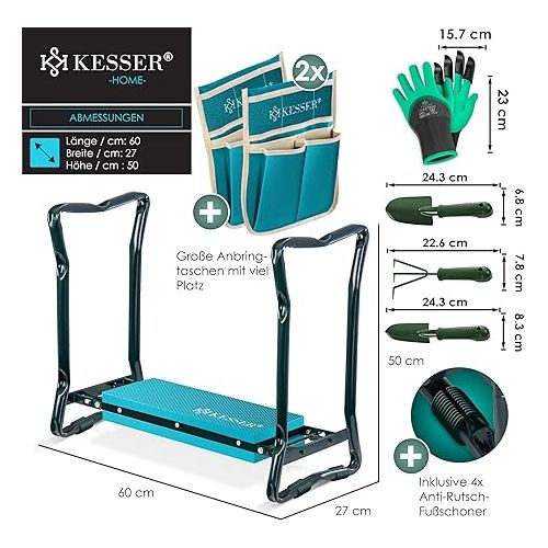  KESSER® 2-in-1 XXL Kneeler for Gardening, Padded Seat Pad, EVA Foam Cushion, Garden Stool, Foldable, 2 x Tool Bag, Gloves, Garden Trowel & Rake, Garden Bench 60 x 50 x 27 cm, up to 150 kg