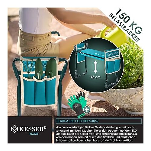  KESSER® 2-in-1 XXL Kneeler for Gardening, Padded Seat Pad, EVA Foam Cushion, Garden Stool, Foldable, 2 x Tool Bag, Gloves, Garden Trowel & Rake, Garden Bench 60 x 50 x 27 cm, up to 150 kg