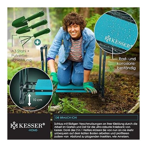  KESSER® 2-in-1 XXL Kneeler for Gardening, Padded Seat Pad, EVA Foam Cushion, Garden Stool, Foldable, 2 x Tool Bag, Gloves, Garden Trowel & Rake, Garden Bench 60 x 50 x 27 cm, up to 150 kg