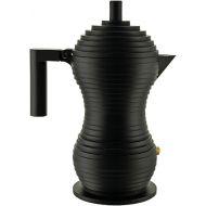 Alessi Pulcina MDL02/3 BB - Designer Espresso Coffee Machine, Cast Aluminium with PA Handle and Knob, 3 Cups, Black