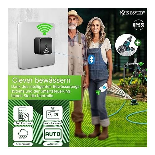  KESSER® Irrigation Control with WLAN WiFi Irrigation Computer for Garden and Balcony Irrigation System with Timer Automatic Watering App & Voice Control 20 Time Plans Green