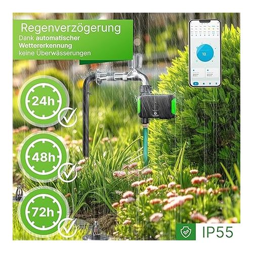  KESSER® Irrigation Control with WLAN WiFi Irrigation Computer for Garden and Balcony Irrigation System with Timer Automatic Watering App & Voice Control 20 Time Plans Green