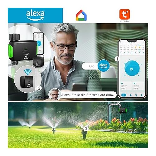  KESSER® Irrigation Control with WLAN WiFi Irrigation Computer for Garden and Balcony Irrigation System with Timer Automatic Watering App & Voice Control 20 Time Plans Green