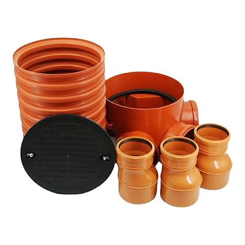  Megaastore Manhole Inspection Shaft DN 315/160 Pipe 100 cm Manhole Cover Full, Waterproof Pipe Complete Set (0.5 m Pipe Connection DN110)