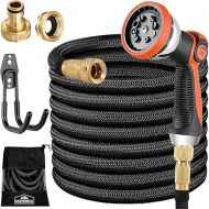 Gardebruk® Flexible Garden Hose, Water Hose, Triple Latex Core, Full Brass Adapters 1.27 cm, 1.9 cm, Wall Mount, Bag, 22 m, Black