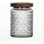 HolaJia Glass Jar with Lid - 700 ml Bamboo Lid Storage Container - Airtight Storage Jars with Lid for Coffee, Rice and Sugar - Decorative Storage Containers for Kitchen Counter (Stars)
