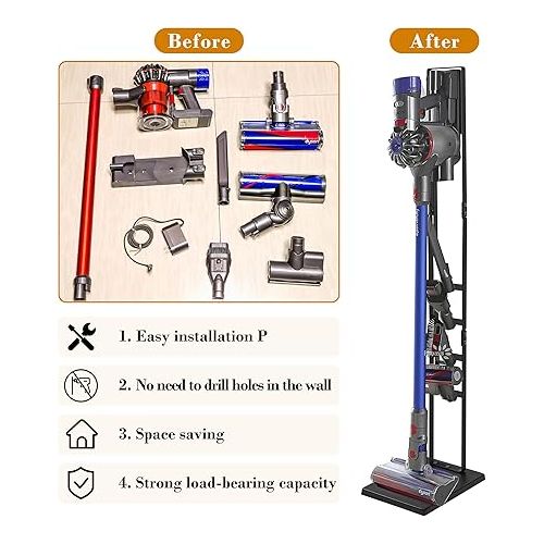  OUTBROS Staubsauger Stander Kompatibel fur Dyson Gen5 V15s V15 V12 Slim V11 V10 V8 V7 V6 Bodenstander,Staubsaugerstander Metall Kein Bohren Bodenstander, Schwarz