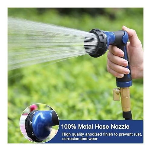  FANHAO Garden Shower, 100% Heavy Duty Metal Hand Shower, Garden Spray Guns, 8 Watering Patterns, Adjustable Water Flow for Garden Watering, Car Washing, Pet Shower, Blue