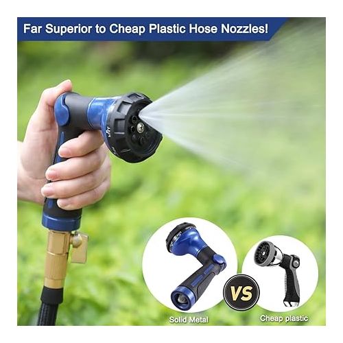  FANHAO Garden Shower, 100% Heavy Duty Metal Hand Shower, Garden Spray Guns, 8 Watering Patterns, Adjustable Water Flow for Garden Watering, Car Washing, Pet Shower, Blue