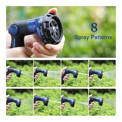  FANHAO Garden Shower, 100% Heavy Duty Metal Hand Shower, Garden Spray Guns, 8 Watering Patterns, Adjustable Water Flow for Garden Watering, Car Washing, Pet Shower, Blue