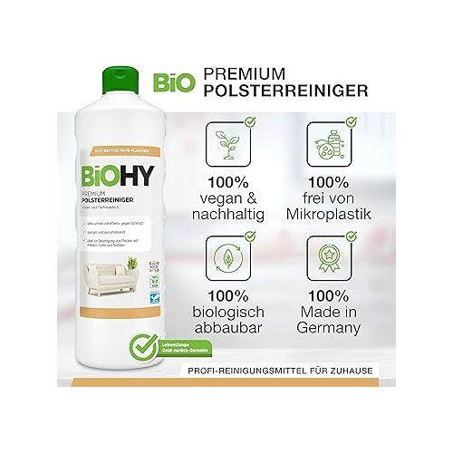  BiOHY Premium Upholstery Cleaner (12 x 1 Litre) | Organic Concentrate for Upholstery, Sofas, Carpets & Textiles | Suitable for Wet Vacuum Cleaners & Other Devices | Odour-Dissolving Stain Remover