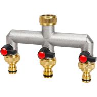 VAYALT 3-Way Distributor Water 3/4 Inch Brass Water Connection Distribution Garden Hoses with 3/4 Inch Adapter