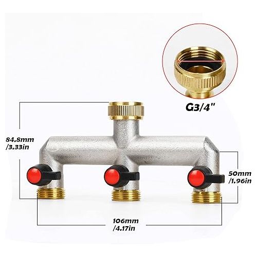  VAYALT 3-Way Distributor Water 3/4 Inch Brass Water Connection Distribution Garden Hoses with 3/4 Inch Adapter