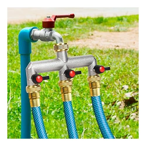  VAYALT 3-Way Distributor Water 3/4 Inch Brass Water Connection Distribution Garden Hoses with 3/4 Inch Adapter