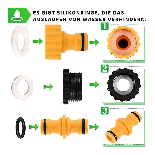  Garden Hose Connection Set, Hose Connector 1/2 Inch Reinforced ABS Material, Hose Coupling Accessories, Quick Connection, Leak-Free for Garden Hose, Tap with Thread