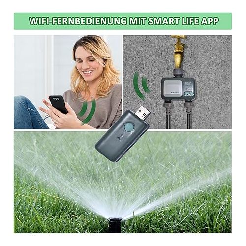  ZOYIZEN Intelligent Watering Timer with Wi-Fi Hub, 2 Outputs, Garden Irrigation Computer, Bluetooth, Waterproof IPX5, Sprinkler Watering for Garden