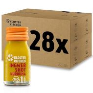 Kloster Kitchen Organic Ginger Shot Turmeric 1SHOT 28 x 30 ml with Real Ginger Pieces I Ginger Shot with Turmeric Vegan in the To Go Bottle I Sweet-Spicy without Additives & with Natural Sweetness