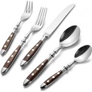 Alata Berlin Series Cutlery Set for 6 People, Rustic Stainless Steel Cutlery Set with Brown Handles, Forged and Heavy, 30 Pieces