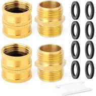 ERGAOBOY 4 Pieces 3/4 Inch GHT to 3/4 Inch GHT Thread Brass Male & Female Garden Hose Plug Set Easy Water Pipe Connect Fitting with Band and Rubbers