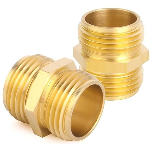  ERGAOBOY 4 Pieces 3/4 Inch GHT to 3/4 Inch GHT Thread Brass Male & Female Garden Hose Plug Set Easy Water Pipe Connect Fitting with Band and Rubbers