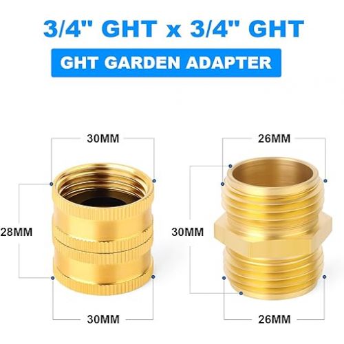  ERGAOBOY 4 Pieces 3/4 Inch GHT to 3/4 Inch GHT Thread Brass Male & Female Garden Hose Plug Set Easy Water Pipe Connect Fitting with Band and Rubbers