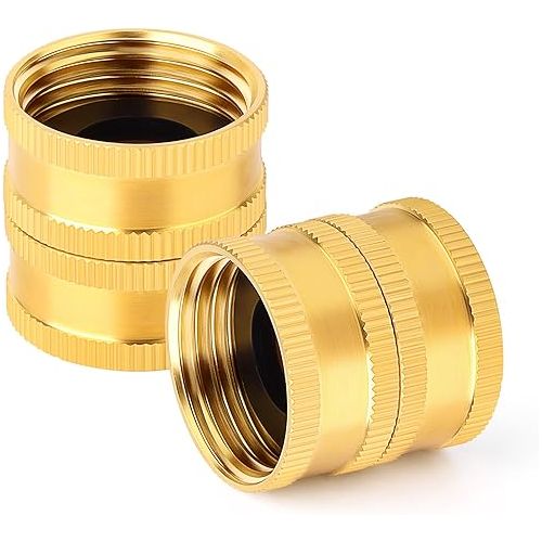  ERGAOBOY 4 Pieces 3/4 Inch GHT to 3/4 Inch GHT Thread Brass Male & Female Garden Hose Plug Set Easy Water Pipe Connect Fitting with Band and Rubbers