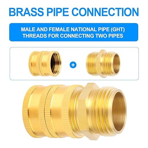  ERGAOBOY 4 Pieces 3/4 Inch GHT to 3/4 Inch GHT Thread Brass Male & Female Garden Hose Plug Set Easy Water Pipe Connect Fitting with Band and Rubbers