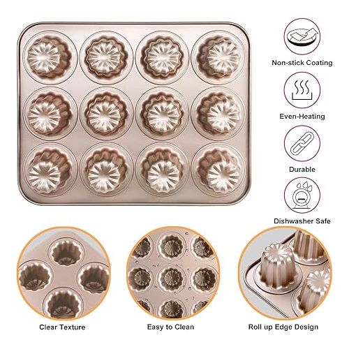  Canele Baking Mould Mini Bordelais Cannele Baking Moulds Caneles Cake Moulds Bordeaux Baking Mould Jelly Mould Muffin Mould Baking Tray Non-Stick for Canneles Muffin Pudding Cupcake Bread Carbon Steel