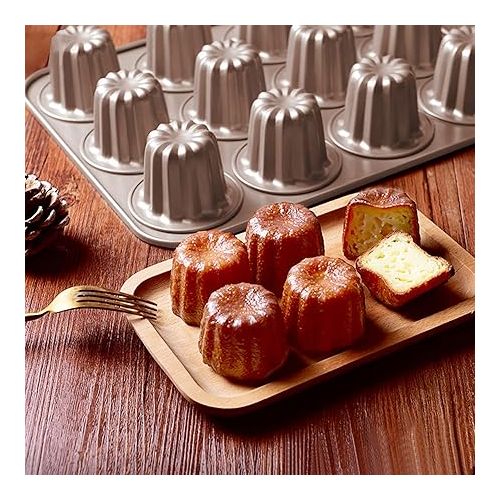  Canele Baking Mould Mini Bordelais Cannele Baking Moulds Caneles Cake Moulds Bordeaux Baking Mould Jelly Mould Muffin Mould Baking Tray Non-Stick for Canneles Muffin Pudding Cupcake Bread Carbon Steel