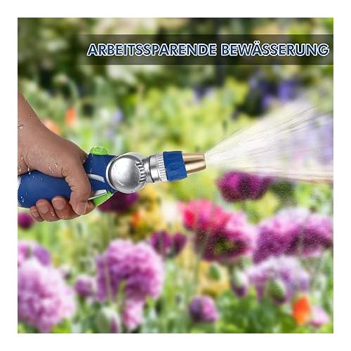  RESTMO Garden Shower, Metal Garden Hand Shower, Irrigation Shower, 180° Adjustable Brass Swivel Head, Self-Locking Traction, 4 Functions, Water Flow Control for Garden, Car Washing