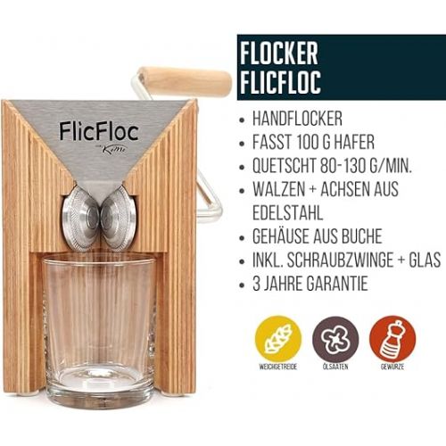  KoMo FlicFloc | Buchenholz | Edelstahl | manuelle Flockenquetsche | made in Austria